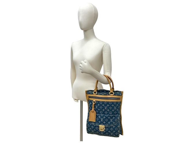 Borsa Tote in Denim Monogram Louis Vuitton Blu Beige - vista 2