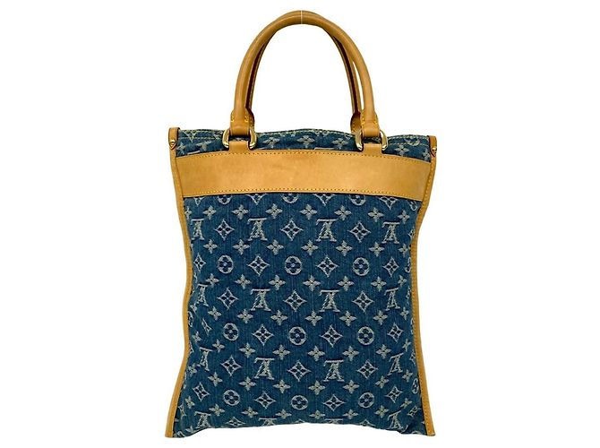 Borsa Tote in Denim Monogram Louis Vuitton Blu Beige - vista 3