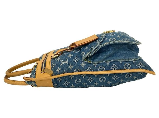 Borsa Tote in Denim Monogram Louis Vuitton Blu Beige - vista 5