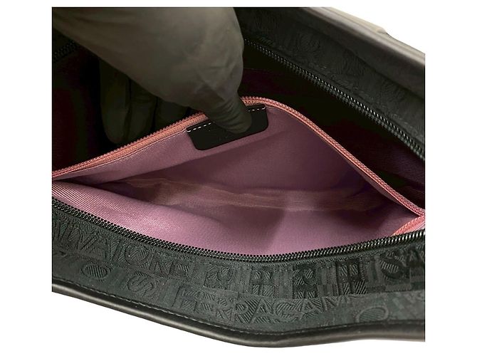 Borsa a spalla in pelle nera e tela Salvatore Ferragamo Nero - vista 10