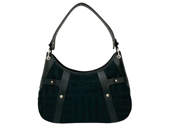 Borsa a spalla in pelle nera e tela Salvatore Ferragamo Nero - vista 3