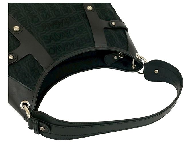 Borsa a spalla in pelle nera e tela Salvatore Ferragamo Nero - vista 4