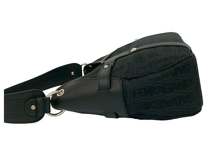 Borsa a spalla in pelle nera e tela Salvatore Ferragamo Nero - vista 5