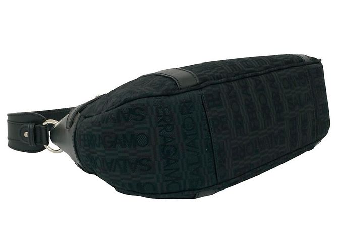 Borsa a spalla in pelle nera e tela Salvatore Ferragamo Nero - vista 7
