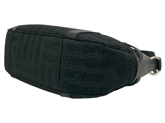 Borsa a spalla in pelle nera e tela Salvatore Ferragamo Nero - vista 8