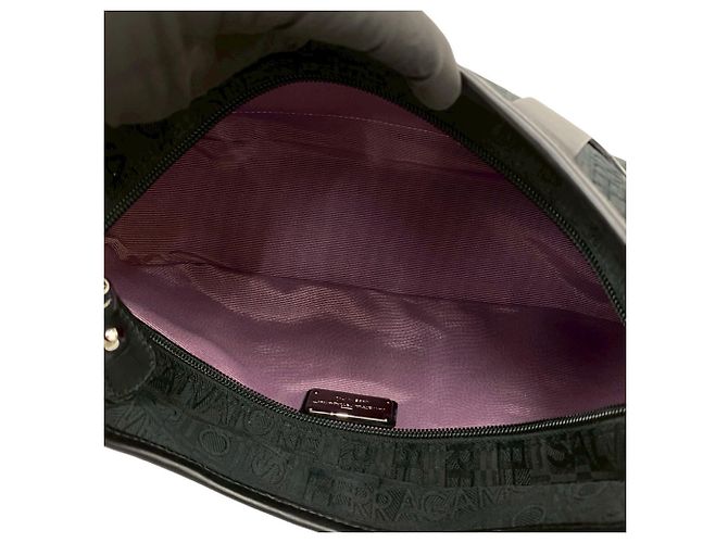 Borsa a spalla in pelle nera e tela Salvatore Ferragamo Nero - vista 9