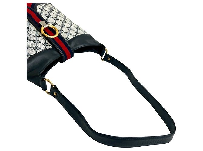 Borsa in pelle semi-a spalla Old Gucci Sherry Line Rosso Blu navy - vista 4