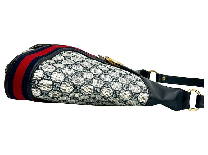 Borsa in pelle semi-a spalla Old Gucci Sherry Line Rosso Blu navy - vista 6