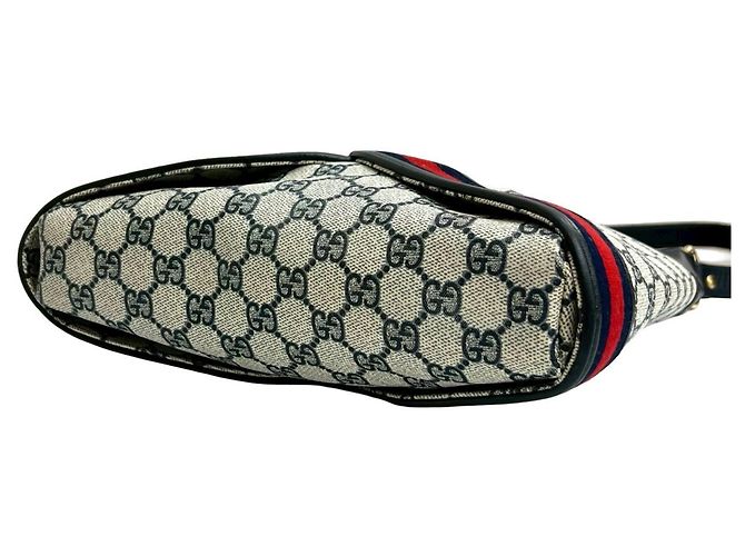 Borsa in pelle semi-a spalla Old Gucci Sherry Line Rosso Blu navy - vista 8