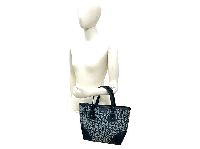 Mini borsa tote in tela e pelle Trotter CD di Christian Dior Blu navy - vista 2