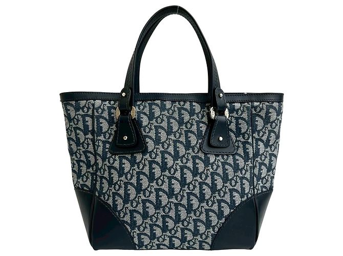 Mini borsa tote in tela e pelle Trotter CD di Christian Dior Blu navy - vista 3