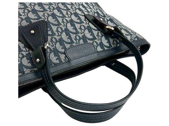 Mini borsa tote in tela e pelle Trotter CD di Christian Dior Blu navy - vista 4
