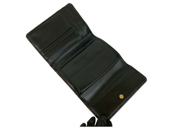 Céline Celine Macadam Blason Leder Dreifach-Brieftasche Braun Schwarz - Ansicht 7