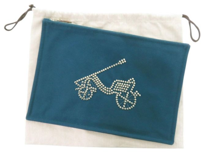 Pochette Piatta Petit Duc GM in Cotone Blu Hermès - vista 2