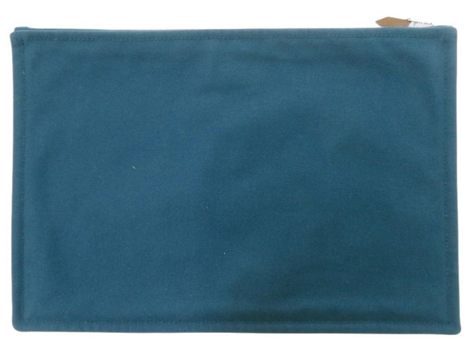 Pochette Piatta Petit Duc GM in Cotone Blu Hermès - vista 3