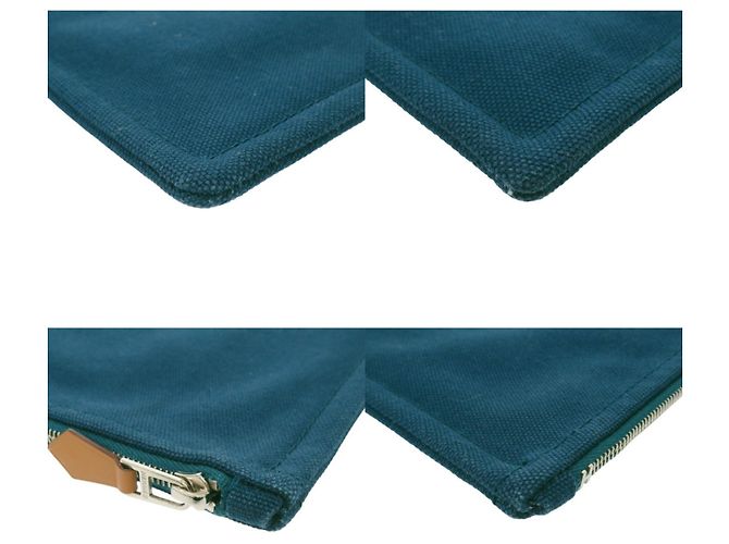 Pochette Piatta Petit Duc GM in Cotone Blu Hermès - vista 4