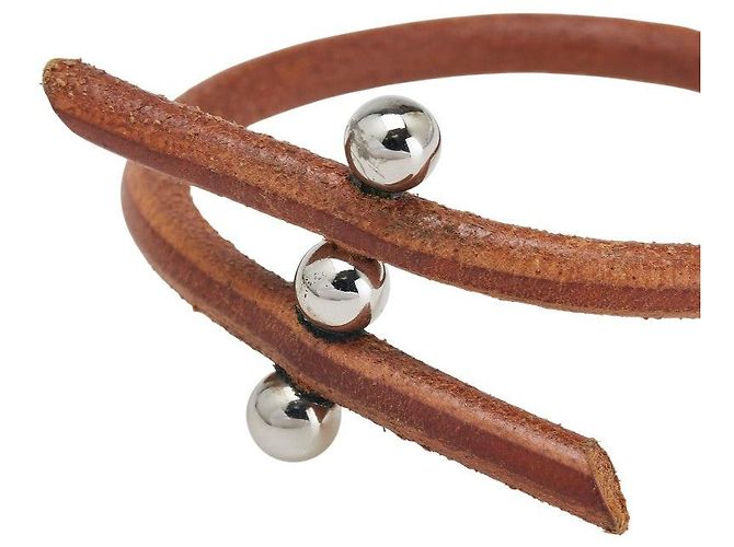 Hermès Bracciale in pelle e metallo Hermes Roulette Hill Marrone - vista 2