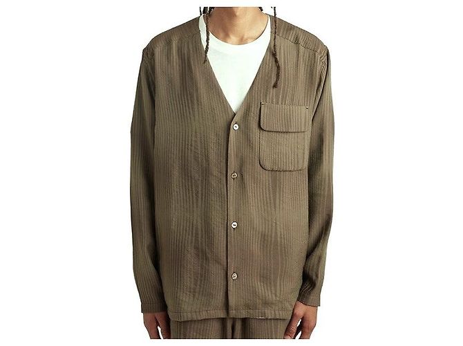 Autre Marque Camicia V Collo R/N Strisce Ondulate Jq. Verde Verde oliva - vista 3