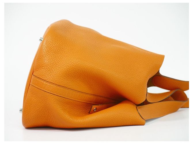 Borsa Picotin Lock Hermès Togo GM Arancione - vista 3