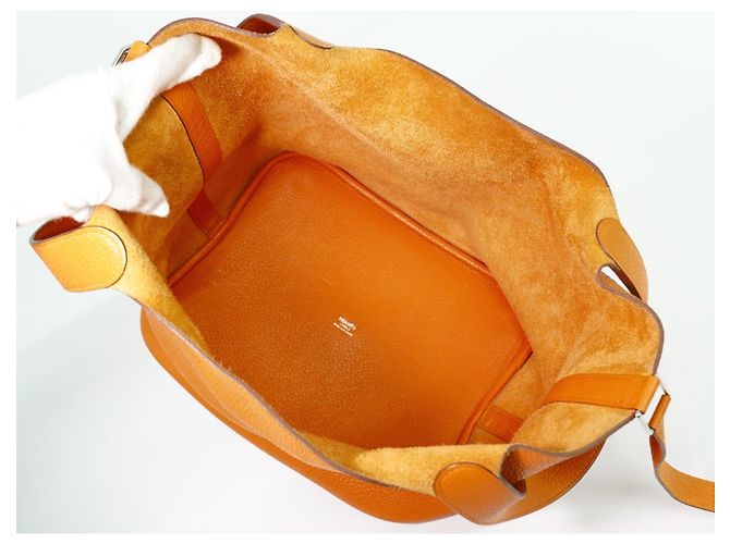 Borsa Picotin Lock Hermès Togo GM Arancione - vista 4