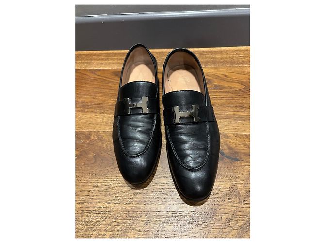 Mocassini in pelle nera Hermès con fibbia 'H' Nero - vista 11