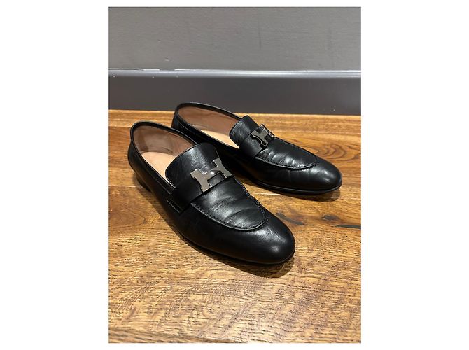 Mocassini in pelle nera Hermès con fibbia 'H' Nero - vista 12
