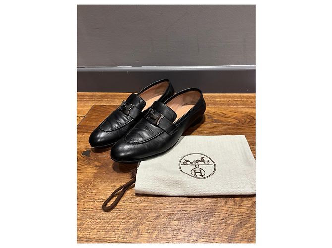 Mocassini in pelle nera Hermès con fibbia 'H' Nero - vista 6