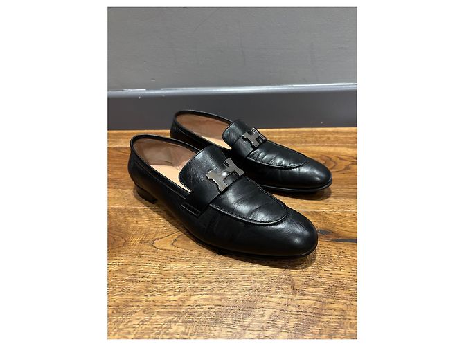 Mocassini in pelle nera Hermès con fibbia 'H' Nero - vista 7