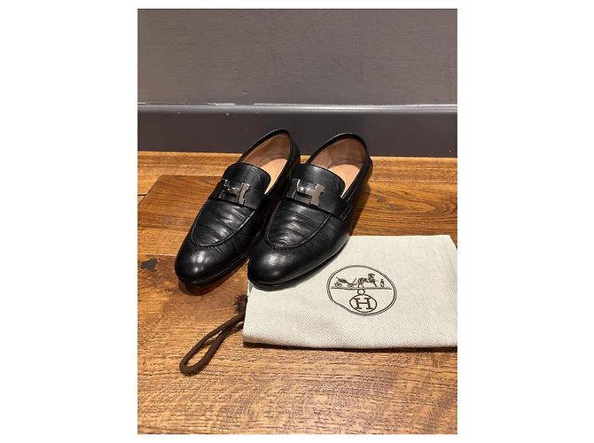Mocassini in pelle nera Hermès con fibbia 'H' Nero - vista 9