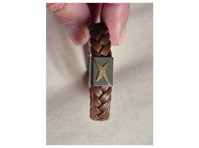 Bracciale in pelle intrecciata marrone Mauboussin - vista 2