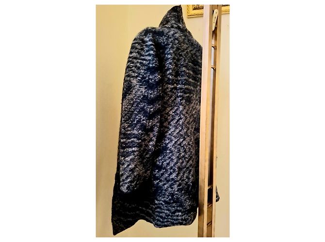 No Brand Hermoso abrigo/cárdigan de lana bouclé Azul Gris - vista 11