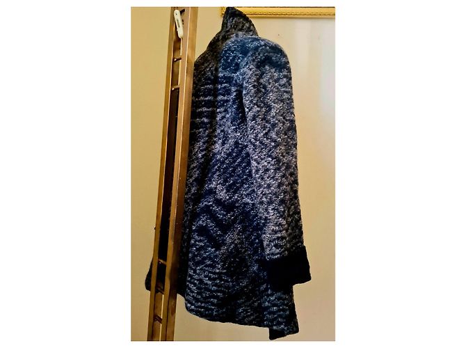 No Brand Hermoso abrigo/cárdigan de lana bouclé Azul Gris - vista 13