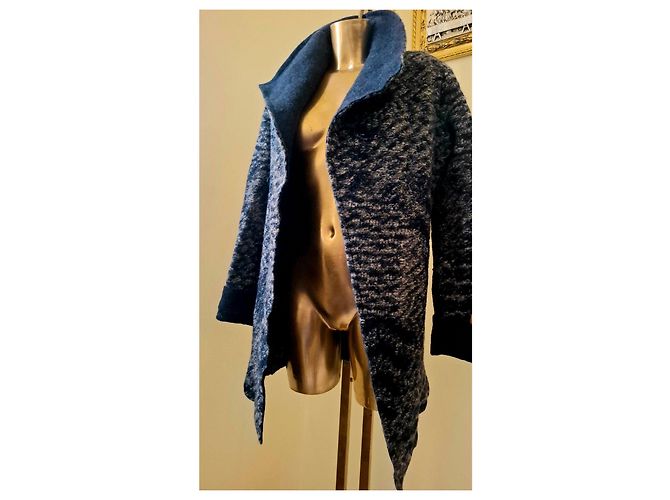 No Brand Hermoso abrigo/cárdigan de lana bouclé Azul Gris - vista 2