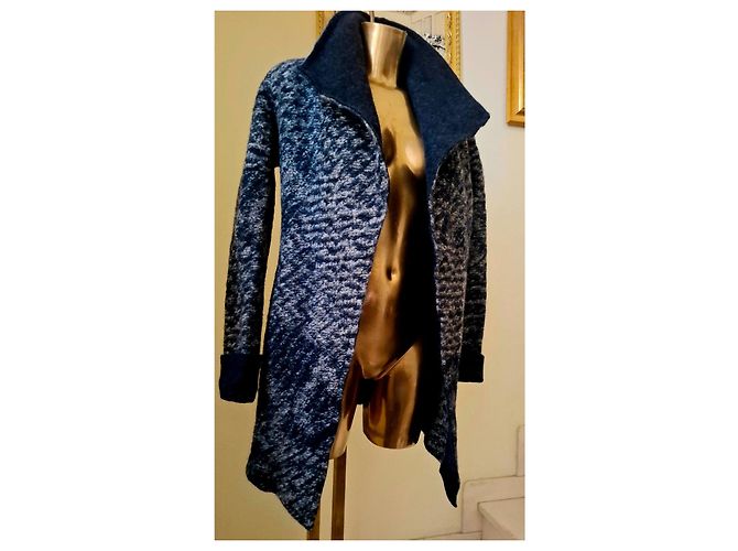 No Brand Hermoso abrigo/cárdigan de lana bouclé Azul Gris - vista 3