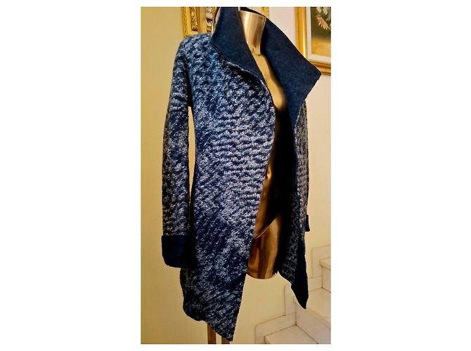 No Brand Hermoso abrigo/cárdigan de lana bouclé Azul Gris - vista 4