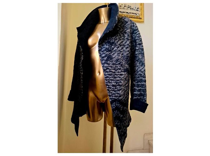 No Brand Hermoso abrigo/cárdigan de lana bouclé Azul Gris - vista 5