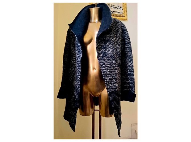 No Brand Hermoso abrigo/cárdigan de lana bouclé Azul Gris - vista 6