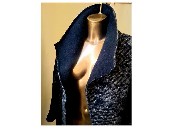 No Brand Hermoso abrigo/cárdigan de lana bouclé Azul Gris - vista 7