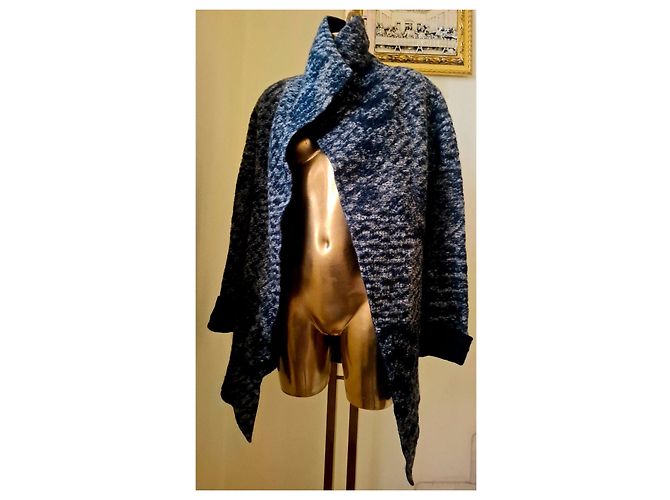 No Brand Hermoso abrigo/cárdigan de lana bouclé Azul Gris - vista 8