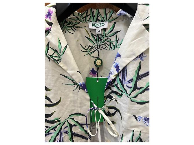 Camicia Kenzo con stampa floreale cotone lino beige Multicolore - vista 3