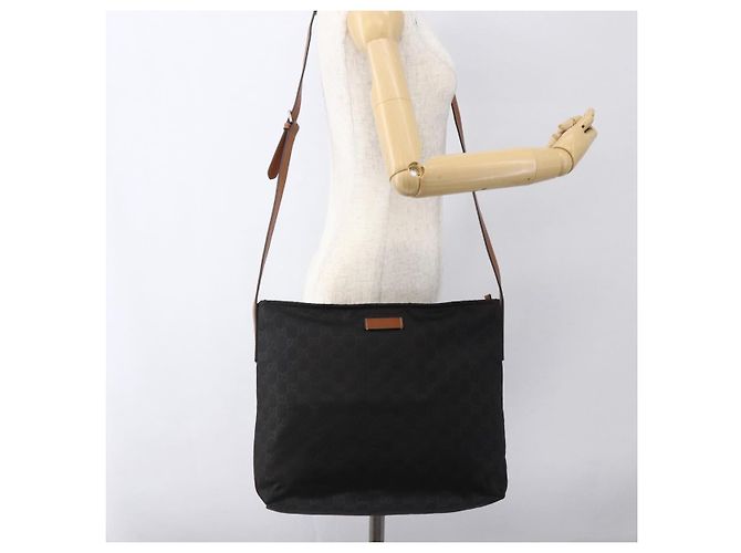 Borsa a Spalla GG in Tela Gucci Nylon Nero Argento 308840 Auth ep13242 - vista 23