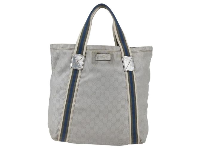 Borsa Tote GG Canvas Sherry Line Gucci Grigio Argento 189669 Auth am10701 Marrone - vista 2