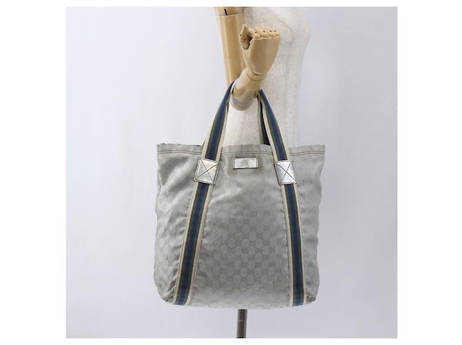 Borsa Tote GG Canvas Sherry Line Gucci Grigio Argento 189669 Auth am10701 Marrone - vista 21