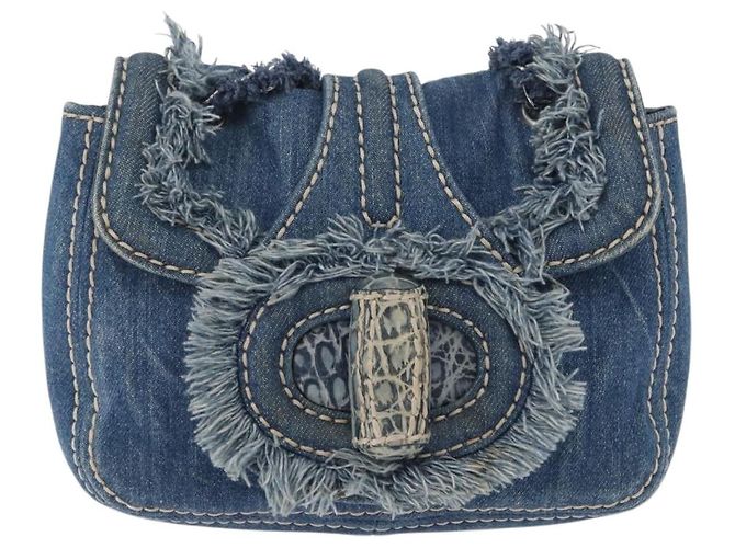 Borsa a Spalla con Catena PRADA in Denim Blu Argento Auth gh1755V - vista 13