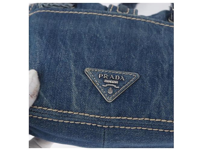 Borsa a Spalla con Catena PRADA in Denim Blu Argento Auth gh1755V - vista 18