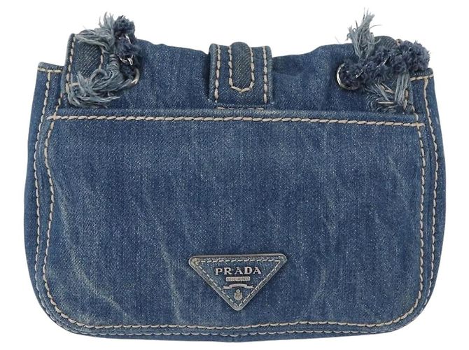 Borsa a Spalla con Catena PRADA in Denim Blu Argento Auth gh1755V - vista 2