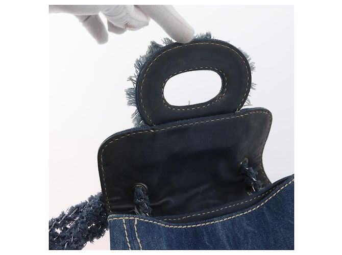 Borsa a Spalla con Catena PRADA in Denim Blu Argento Auth gh1755V - vista 20