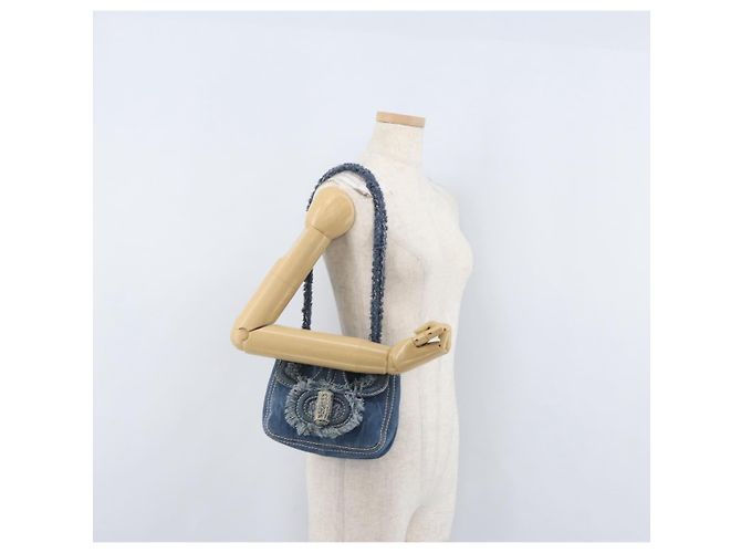 Borsa a Spalla con Catena PRADA in Denim Blu Argento Auth gh1755V - vista 28