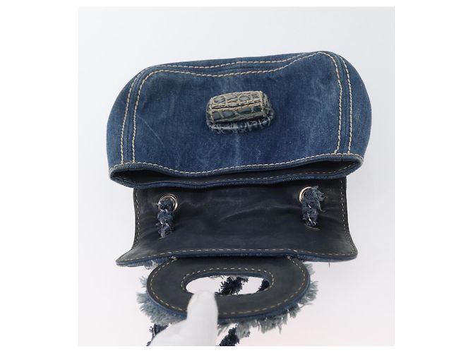 Borsa a Spalla con Catena PRADA in Denim Blu Argento Auth gh1755V - vista 9