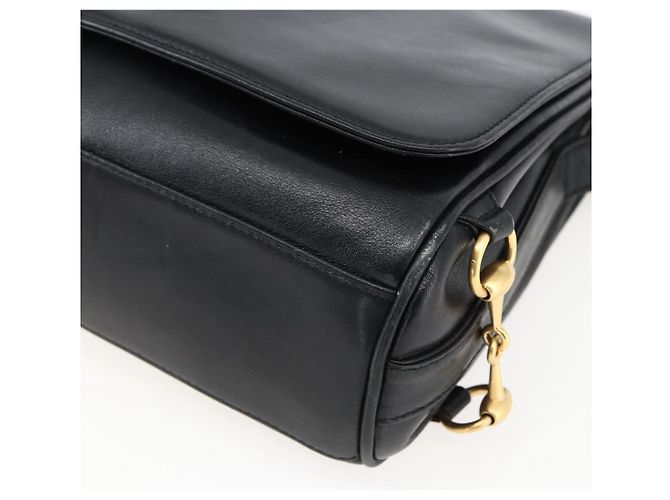 Gucci Borsa a Spalla Horsebit in Pelle Nera e Oro Auth 173650 Nero D'oro - vista 10